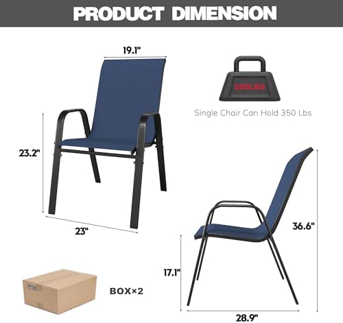 Navy Patio Chairs Set of 6, Stackable Outdoor Dining Chairs for All Weather Textilene Fabric & Metal Frame, Outdoor Chairs Set for Backyard Deck Garden