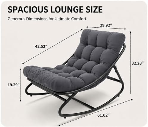 Patio Outdoor Papasan Rocking Chair with Thick Cushion, Dark Gray