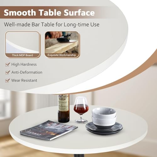 Round Bar Table 40" Height Modern High Top Pub Table with Solid Top & Sturdy Metal Base, Cocktail Table for Bistro, Home, Kitchen or Dining Room, White