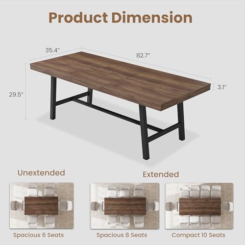 Garvee 63-83" Extendable Dining Table, Expandable Kitchen Table, Brown