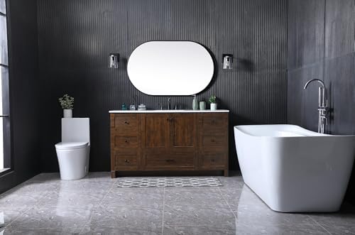 60" Pre-Assembled Bathroom Vanity with Sink, Engineered Wood, Ivory White Engineered Marble Countertop Attached, Single Rectangle Porcelain Sink, 7 Soft-Close Drawers, Expresso
