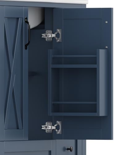 YOPTO 36" Bathroom Vanity with Sink, Freestanding Bathroom Cabinet | Ceramic Top & Backsplash, 4 Storage Drawers, X-Shaped Doors, Adjustable Shelving, Door Storage and Towel Bar, Navy Blue