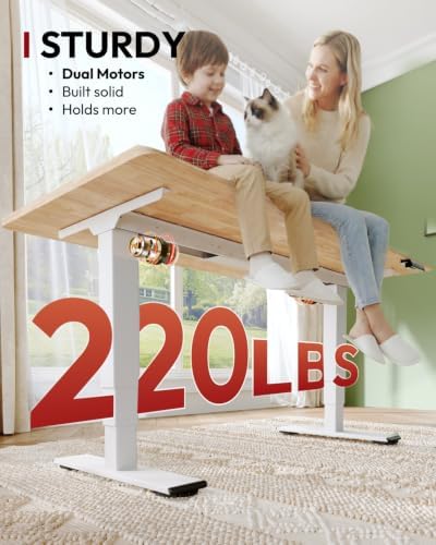 SANODESK Solid Rubberwood Standing Desk Dual Motor 55"x28" Maple/White