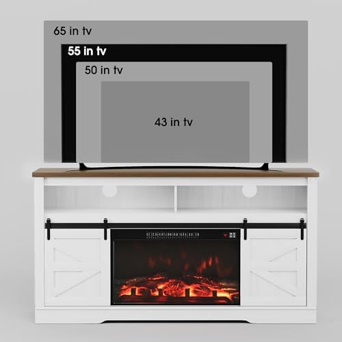 JUMMICO Fireplace TV Stand for 65 Inch TV with 26'' Fireplace(Milk White)