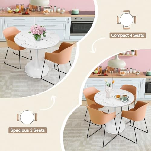 27.5" Tulip Round Dining Table with Metal Pedestal Marble Wh