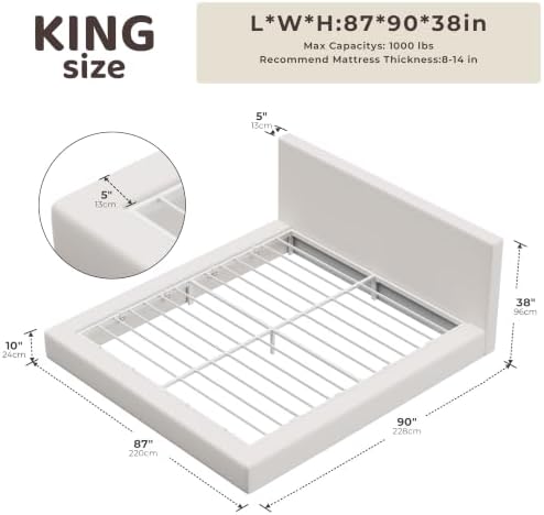 RECCI AirFrame King Size Upholstered Bed Frame with Plush Padded Headboard