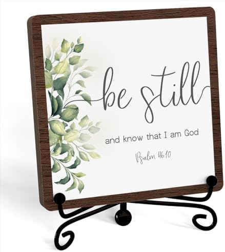 Be Still And Know That I Am God Table Sign, Farmhouse Bathroom Decor, Eucalyptus Desk Decor For Living Room Home Office Mantle Coffee Bar Bookshelf Kitchen Entryway (C10)