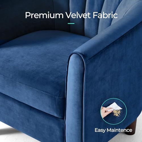 LINSY Accent Chair with Ottoman, Modern Barrel Chair Small Armchair Reading Chair with Footrest, Comfy Round Arms Chair for Living Room Bedroom Reading Room, Velvet, Blue