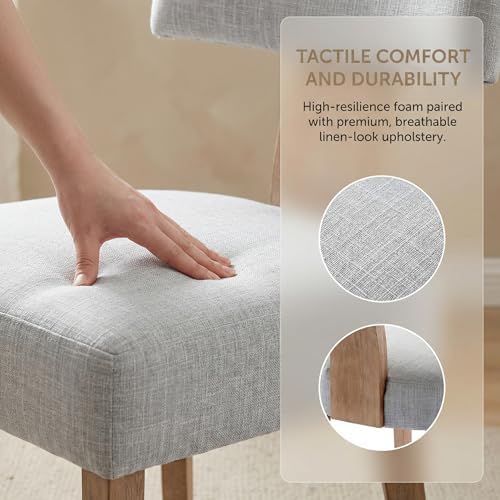 HNY Set of 4 Mid Century Modern Dining Chairs, Farmhouse Linen Fabric Upholstered Accent Chair Curved Backrest Kitchen Chairs, with Hardwood Frame, Grey