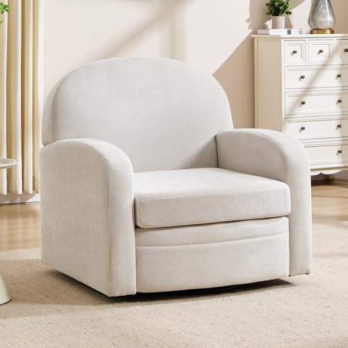 CANMOV 360° Swivel Accent Chair, Modern Single Swivel Armchair, Cream White
