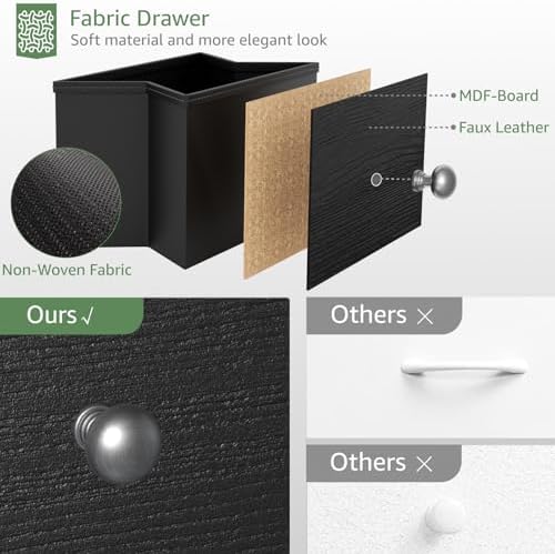 BOLUO Black Changing Table Dresser with 6 Fabric Drawers, Baby Dresser with Changing Table Top Diaper Changing Station with Storage for Nursery Modern