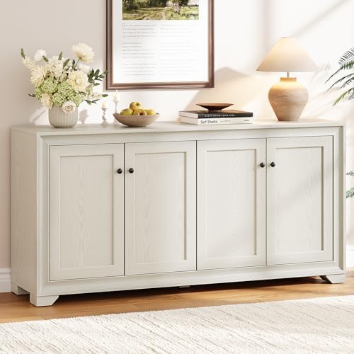 ONBRILL 60" Buffet Cabinet with Storage, 4 Doors & Adjustable Shelves, Grey