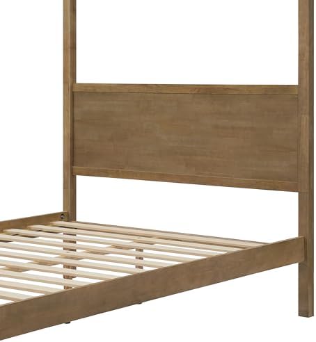Merax Queen Canopy Bed Frame with Headboard & 4 Posters, Antique Natural