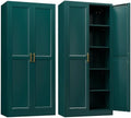 Steeloong 71"Metal Pantry Storage Cabinet with Doors & 4 Adjustable Shelves | Kitchen Pantry Cabinet,Green Kitchen Cabinet with 2 Gold Handles,Tall Cabinet for Livingroom,Pantry, Bathroom,Kitchen