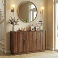 holzart 46.6" Modern Farmhouse 3 Door Storage Cabinet, Rustic Brown Sideboard Buffet with Gold Handles, Large Fluted Wood Credenza for Dining Room, Living Room, Coffee Bar