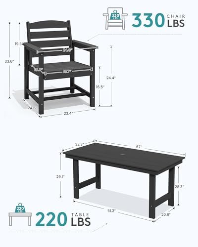 SERWALL 7 Pcs Outdoor Dining Set, 67" HDPE Dining Set for 6, Black