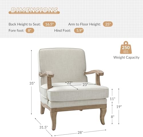 HULALA HOME Mid-Century Modern Accent Chair Set of 2, Upholstered Living Room Lounge Chair, Comfy Armchair with Solid Wood Legs & Removable Cushion, Bedroom Lounge Room Sofa Chair (Ivory)