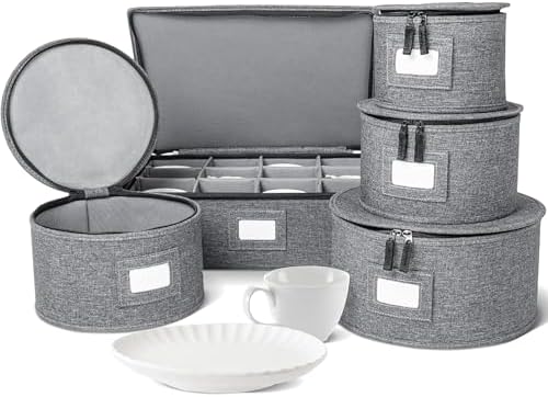 storageLAB 5-Piece Premium China Storage Set | Plates & Mugs | Gray