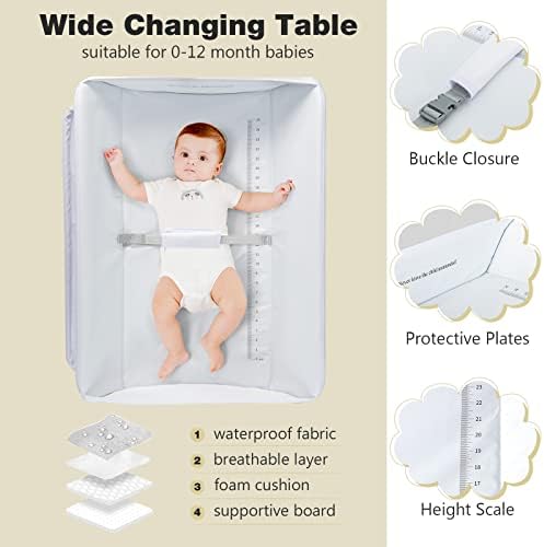 INFANS Baby Changing Table, Folding Diaper Station Portable Nursery Organizer with Safety Belt and Large Storage Racks for Newborn Baby and Infant (White)
