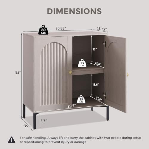 IFGET 92.63"W Modern Arch Sideboard Buffet Cabinet with Storage, Light Grey