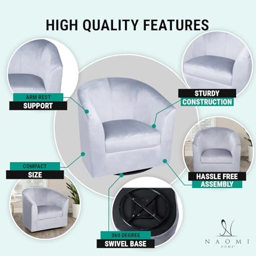 Naomi Home Ariana Swivel Accent Chair – Modern Barrel Accent Armchair with 360 Degree Swivel, Wide Seat, Thick Cushioning, Wooden Legs & Enhanced Back Support for Living Room