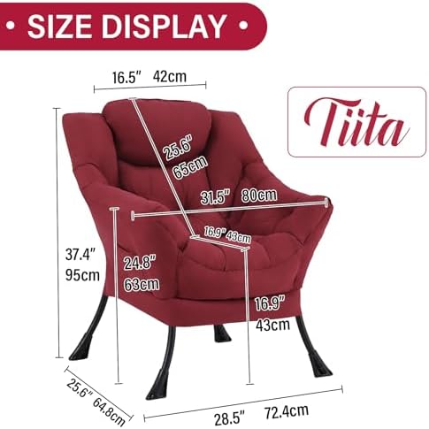Tiita Lazy Chair for Adults, Comfy Reading Accent Chair, Red Single