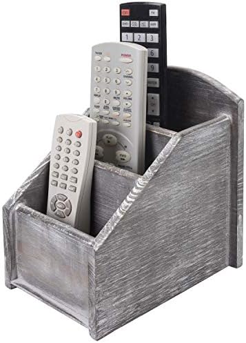 MyGift Graywashed Wood Remote Control Holder, 3-Compartment Organizer