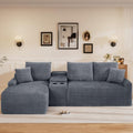 95" L Shaped Cloud Couch Modular Sectional Sofa, Comfy Fluffy Corduroy Grey Boneless Sectional Couches for Living Room, Modern Cloud Sofas with Cup Holders & Left Facing Chaise, Grey