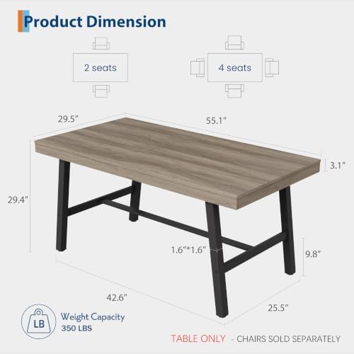 Garvee 55" Modern Dining Table, Small Kitchen Table, Grey Walnut