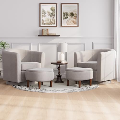 360° Swivel Accent Chair with Storage Ottoman Set of 2