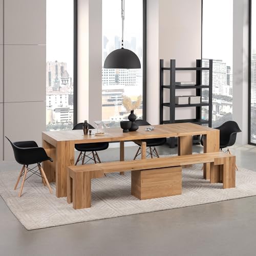 Transformer Table Solid Wood Extendable Dining Table, Natural