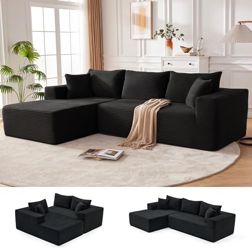 Mangodan 110” Boneless Couch, Cloud Sectional Sofa for Living Room, Black