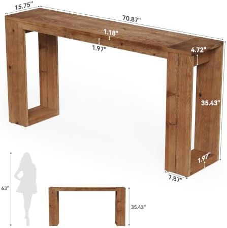 LITTLE TREE Solid Wood Bar Height Table, 70.87” Long Narrow High Top Table