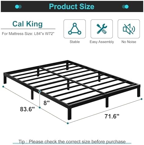 Maenizi 8 Inch Cal King Bed Frame, California King Metal Platform