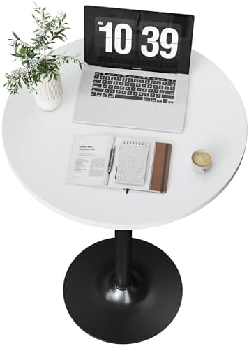 Flamaker Round Bistro Pub Table Modern Style Metal Base MDF Top Cocktail Bar Table Counter Bar Height for Pub, Dining Room, Party (1, White-Black)