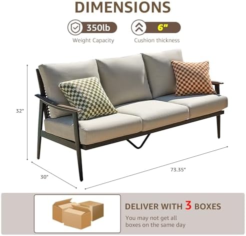 NATURAL EXPRESSIONS 3-Seat Patio Sofa, Wicker Back, Woodgrain Armrest