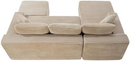 95-Inch U-Shaped Left Facing Corner Compressed Sofa Modular Sectional Boneless Cloud Sofa Floor Foam Couch W/Chaise Lounge & Ottoman, Corduroy Corner Boneless Cloud Couch