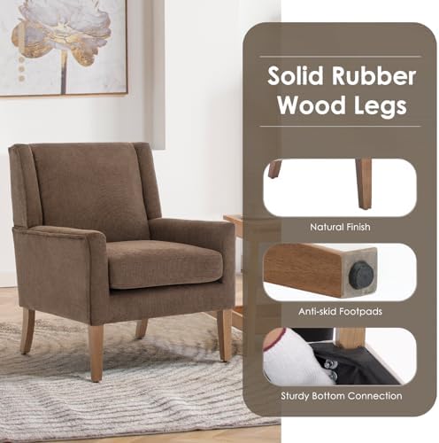 COLAMY Modern Wingback Living Room Chair Set of 2, Upholstered Fabric Accent Armchair, Single Sofa Chair with Lounge Seat and Wood Legs for Bedroom/Office/Reading Spaces, Brown