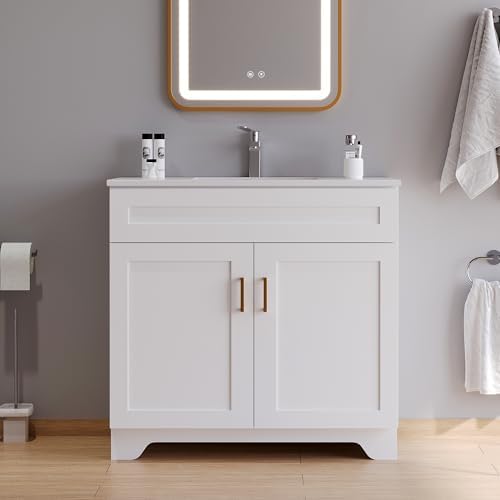 Bathroom Vanity, 36 Inch Bathroom Vanity with Sink, Freestanding Vanity with Sink and 2 Soft Closing Doors, Modern Bathroom Sink Cabinet (Paint, White, 36")