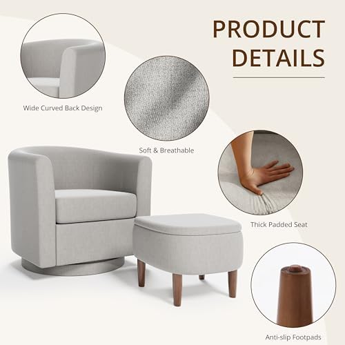 360° Swivel Accent Chair with Storage Ottoman