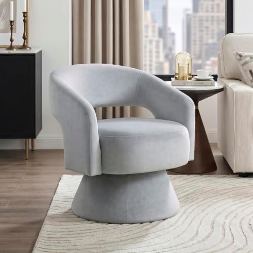 Lexicon Swivel Accent Chair, Modern Velvet Round Barrel Chair, Gray