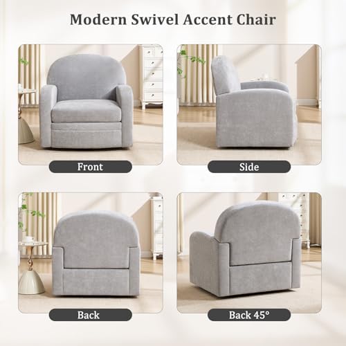 CANMOV 360° Swivel Accent Chair, Modern Single Swivel Armchair, Light Grey