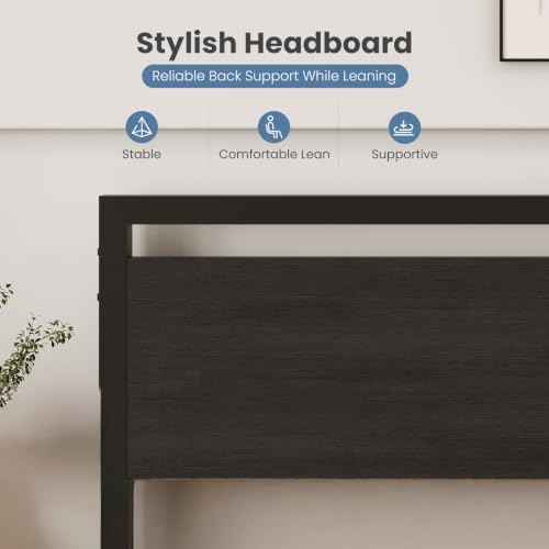 Sweetcrispy 14 Inch Full Size Bed Frame with Wood Headboard, Black