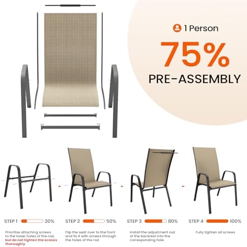 JEAREY Patio Dining Chairs Set of 4, Stackable Outdoor Chairs, Beige