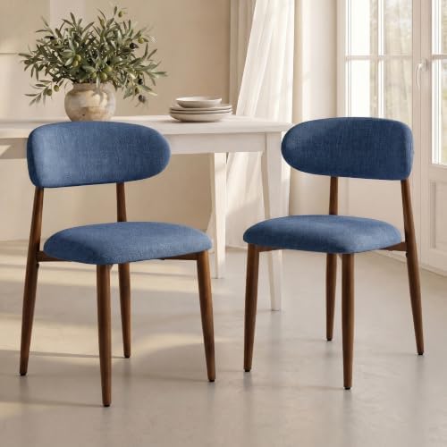 UVV Dining Chairs Set of 4, Metal Kitchen Chairs with Modern Fabric Upholstered for Dining Room, Navy Blue