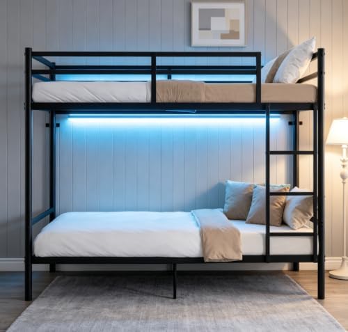 Bellemave Twin Over Twin Bunk Beds, Metal Bunk Bed Frame with Ladder and Full-Length Guardrail for Kids, Adults, Black