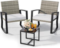 Qsun 3 Pieces Outdoor Patio Furniture Set Rocking Bistro Set, Outdoor Patio Furniture Set with Coffee Table for Garden Balcony Backyard Poolside (Light Grey Cushion)