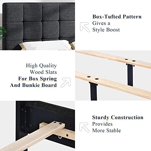 Allewie Full Size Panel Bed Frame Box Spring Needed Dark Grey