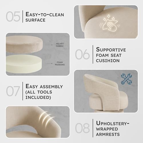 Lexicon Swivel Accent Chair, Modern Velvet Round Barrel Chair, Taupe