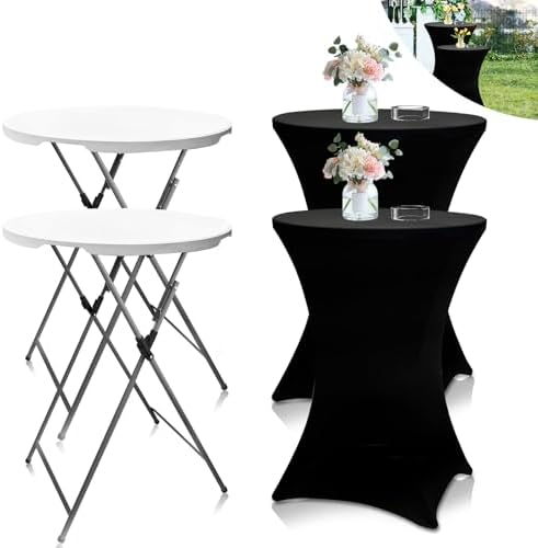 2 Sets 32in Folding Cocktail Tables+Black Cocktail Table Covers